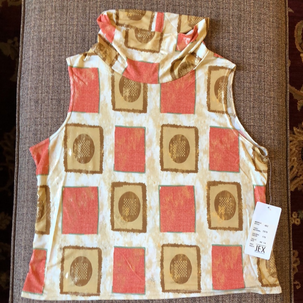 Sleeveless Geometric Print Cowl Neck Top - Orange/Gold - Picture 6 of 13